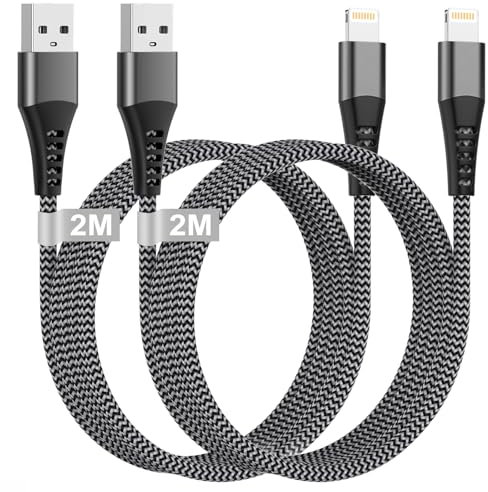 Câble iPhone [2M/Lot de 2], Cable Chargeur iPhone Certifié MFi,Nylon Câble Lightning pour Apple iPhone 14 13 12 11 Pro Max XS XR 8 7 6 iPad