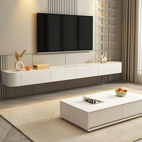 Muebles de TV flotante con espacio de almacenamiento | Gabinete de TV Montado en la Pared Para Sala 300 Cm Mesa Televisión/TV Lowboard adecuado para 75 a 100 TV Soporte de TV Flotante(blanco/180cm)