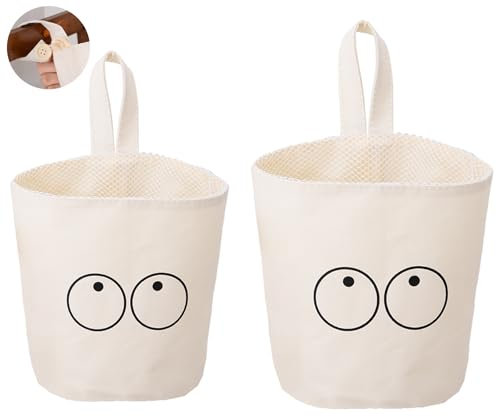 IHOMAGIC 2er Set Hängekorb, Stoff Aufbewahrungskorb Bad Organizer Hängend, Faltbar Taschentuchbox mit Griff, Hängeaufbewahrung Kleiner Korb für Küche, Bad, Schlafzimmer, Beige