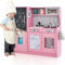 HOMASIS Cocina de Juguete con 10 Accesorios, Cocina Infantil de Madera con Pizarra, Fregadero, Horno, microondas, heladera, teléfono y Sonidos simulados, para niños de 3+ años, 82x24x80cm (Rosa)