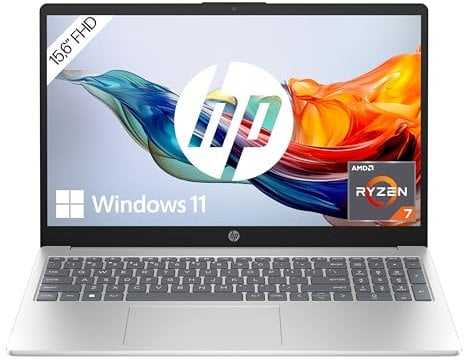 HP Laptop 15, 15,6 FHD Display, AMD Ryzen 7 7730U, 16 GB LPDDR4 RAM, 512 GB SSD, AMD Radeon Grafik, Windows 11 Home im S-Modus, QWERTZ Tastatur, Silber