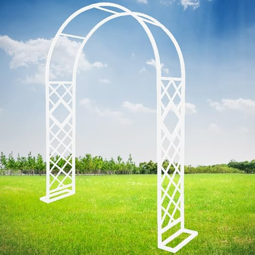 Large Metal Garden Arch for Climbing Plants Outdoor Indoor Rose Archway for Lawn Patio Backyard Elegant Wedding Garden Arbor Sturdy Steel Rose Trellis Cream Color 240x230cm