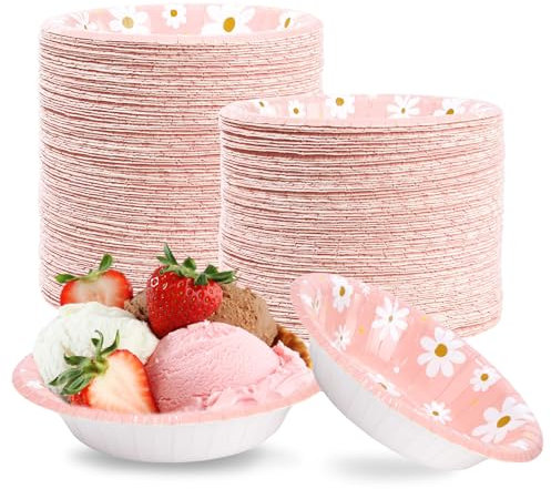 100 Pcs Groovy Daisy Paper Bowls 12 oz Orange Easter Daisy Flower Print Soup Bowls 350 GSM Disposable Groovy Daisy Bowls for Spring Theme Party Picnic Wedding Birthday Baby Bridal Shower