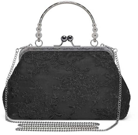 BAIGIO Clutch Damen Elegant Abendtasche Damen Vintage Clutch Tasche Schwarz Tasche Floral Handtasche Umhängetasche für Party Hochzeit Brauttasche Spitze Kettasche
