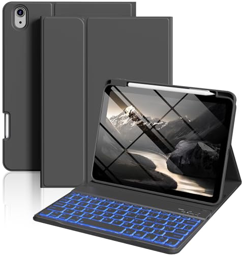 SZPSGC Keyboard Case for iPad A16 11th Generation 2025 / 10th Generation 2022 10.9 Inch, Detachable Backlit Keyboard with Pencil Holder, Smart Folio Cover, Auto Sleep/Wake,Black