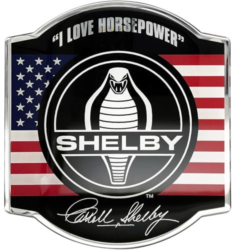 Fan Emblems Shelby Cobra Medaillon Logo Auto Aufkleber - Klassisches Schwarz-Weiß-Symbol mit US-Flagge - Größe 10,2 x 11,2 x 0,3 cm - Offiziell lizenziertes Mustang Autozubehör