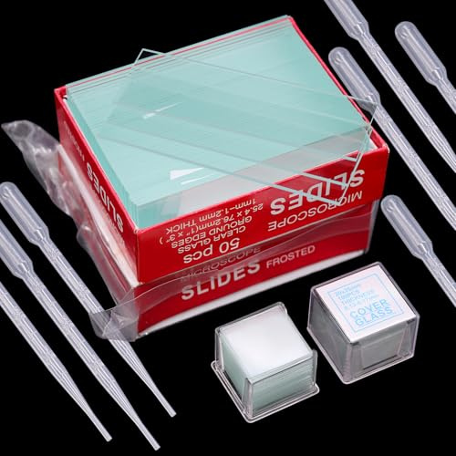 RUNYU® 100 Stück Vorgereinigte Objektträger Mikroskop 76,2×25,4mm und 200 Stück Deckgläser Mikroskop 20×20mm, mit 10 Stück Pipette 3ml, Labor Biologie Wissenschaft Studium Zubehör