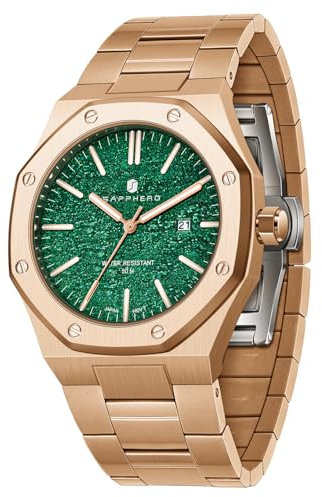SAPPHERO Uhren Herren 50 Meter wasserdicht Edelstahl achteckigen japanischen Quarzwerk Business Casual mit Datum und Leuchtfunktion