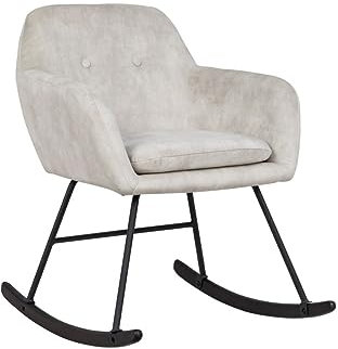 WOLF MÖBEL WOOD YOU LIKE SEBA Schaukelstuhl Ateza mit Kissen Creme/Offwhite, Kufengestell Eisen schwarz, Skandi-Design, 60x79x72 cm