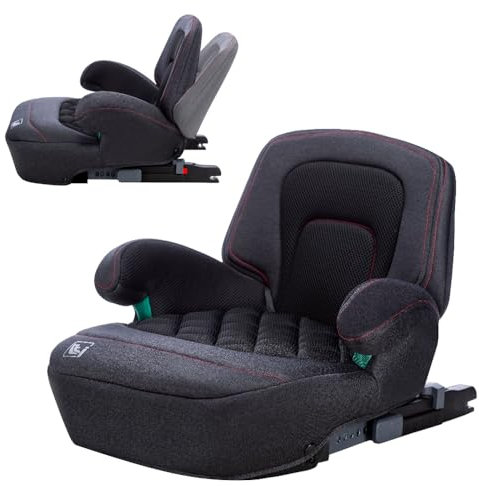 Seggiolino Rialzo Auto Isofix, Alzatina Auto Bimbi Isofix per bambini 6-12 anni, 125-150 cm, 22-36 kg, comodo e spazioso, seduta imbottita (grigio con schienale)