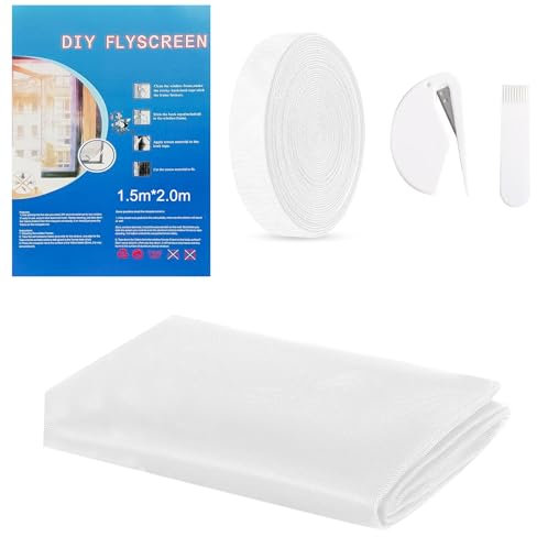 Moustiquaire Fenetre Sans Percage, Filet Anti-Insectes avec Bande Auto-Agrippante, Moustiquaire Adhésive pour Fenêtre, Moustiquaire Recoupable, Anti Mouche Moustiques (Blanc, 150 x 200 cm)