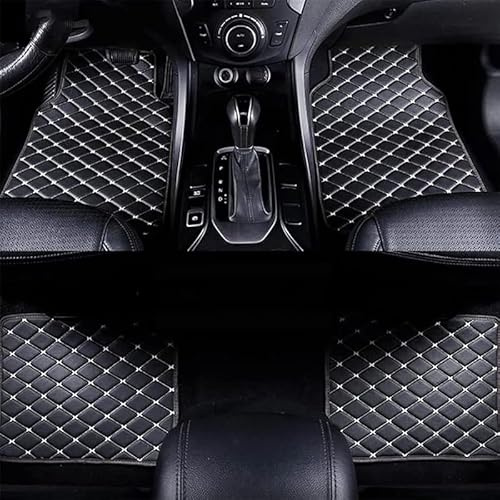 Autofussmatten für Peugeot E-3008 E-5008 GT Allure 2024 2025, PU-Leder Auto Fussmatten Automatten Zubehör Allwetter,Half Enclosed-Black+White