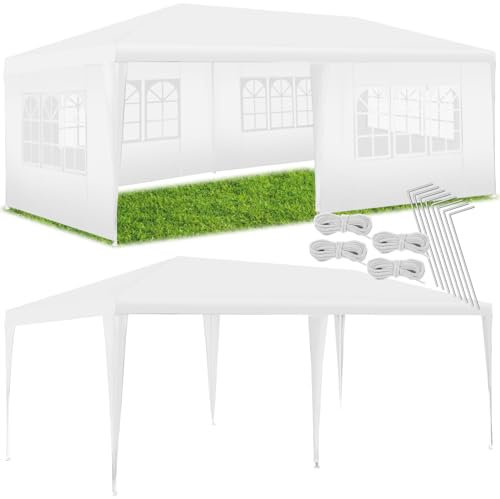 tectake® Tendone per Feste, Padiglione Gazebo Esterno Resistente con 8 Pezzi Laterali, Gazebo da Esterno con Finestre, Gazebo Impermeabile, Resistente ai Raggi UV, 600 x 300 x 250 cm - Bianco