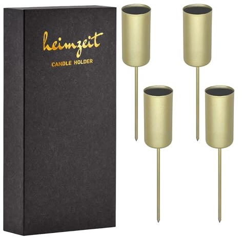 heimzeit Kerzenhalter zum Stecken aus Metall Ø22 mm, 4 Stück in Gold | Kerzenstecker Rund Adventskranz für Stabkerzen und Tischkerzen, Stilvolles Design, für eine elegante Raumdekoration