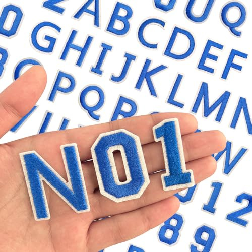 AXEN 72PCS Iron on Letters and Numbers Patches, Embroidered Letters&Numbers Patches A-Z and 0-9, Applique for Clothes, Dress, Hat, Jeans, Backpack - Blue