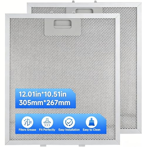 Xingsiyue 2 Pack Cooker Hood Filter Replacement 305x267mm | 5-Layer Aluminium Mesh, Easy to Install and Washable Kitchen Extractor Fan Vent Metal Grease Filter, 9mm Thick