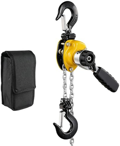 Handkurbel-Kettenzug, tragbarer Hebelzug, Kettenzug mit G80-Stahlkette – ideal for Garagen, Lagerhallen, Automobile und Maschinen(1653LB-4.9FT)