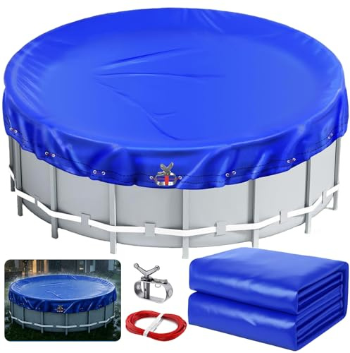 Pool Winterabdeckung für Pools Ø 500-550 cm, poolabdeckung Winter aus 200g/m² PE Material, poolabdeckung rund für Sommer & Winter, Ø 610 cm Pool Abdeckplane