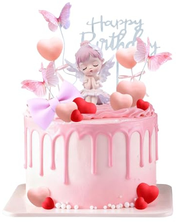 24 teiliges Dekorationsset Happy Birthday Princess für Geburtstagskuchen, mit Schmetterlingen, Sternen und rosa 3D Schmetterlingen, für Erwachsenenpartys, zur Dekoration von Cupcakes, in Rosa