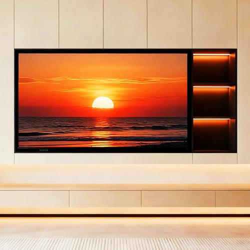 Asiwnshw Luxury Fluted TV Stand, Built-in Stainless Steel TV Niche Cabinet with LED Lights, Entertainment Center Background Wall Television Stands TV Console for Living Room, Black(For 100-in TVs)