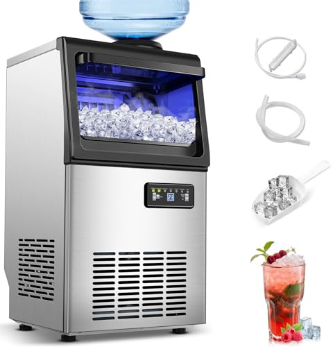Zomagas Commercial Ice Maker Machine 110LBS/24H, Undercounter or Freestanding Ice Machine with 22LBS Storage Bin, Stainless Steel Self-Cleaning for Home, Bar, Restaurant, Coffee Shop
