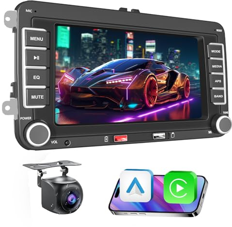 Car Radio for VW Golf 5 Tiguan Touran Passat Polo Skoda Caddy Seat with Wireless Carplay Android Auto, 7 Inch IPS 1280 * 720 Touch Screen Car Stereo With SWC AM/FM Radio Backup Camera