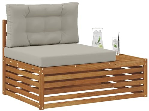 vidaXL Outdoor Endsofa 3 Stück Natürlich und Hellgrau 115 x 83 x 73 cm, Balkonmöbel, modernes Gartenmöbel, elegant im Freien, wetterfest, leicht zu reinigen, Flexibles Design