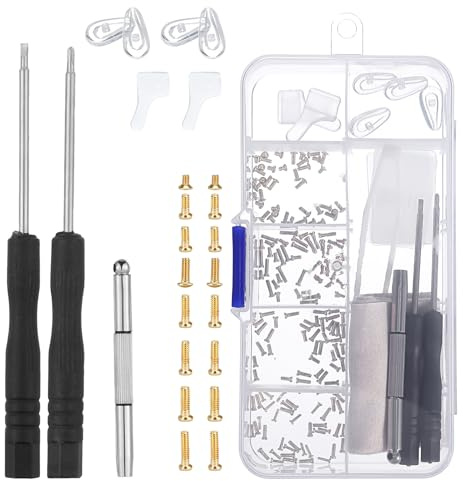 Glasses Repair Kit with Screws and Screwdriver, Screws for Glasses Repair Nose Pads, Small Screwdriver, Tweezers, Suitable for Eyeglasses, Sunglasses, Watch, and Clock Repair