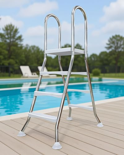 AIBOTY Scale per Piscina Fuori Terra da 132 cm a 4 gradini Scala per Piscina in Acciaio Inossidabile Resistente, gradini Larghi Antiscivolo capacità 250 kg per Accesso alla Piscina all'aperto,110cm