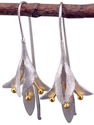 NicoWerk Damen Ohrringe Silber 925 Hängend - Ohrringe Gold Hängend - Elegante Damenohrringe mit Blumen Design - Earrings for Women - 294