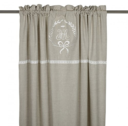 Gardinenschal Vorhang 'Emmy' 2er Set 120 x 240 cm (BxH) bestickt mit Spitze und Monogramm beige Baumwolle Landhaus Shabby French Vintage Retro Antik Nostalgie