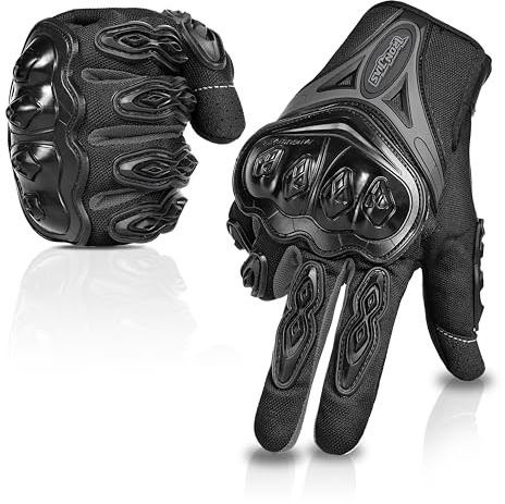 IRON JIA'S Motorcycle Gloves Full Finger Durable for Road Racing Bike Summer Spring Powersports Support Touch Screen Black-L