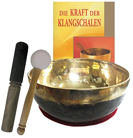 Klangschale 6-tlg Klangmassage-SET mit Klangschalen BUCH. Bengali Therapieklangschale BECKENSCHALE/UNIVERSALSCHALE ca. 5700-5900g ca. 38cm mit Kissen & Klöppel. 70162