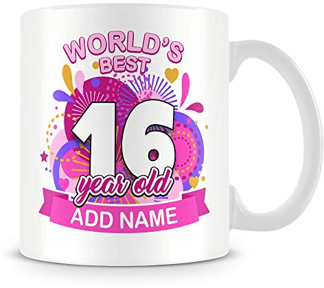 16th Birthday Gift for Girls - Personalised Mug/Cup - Add Name - Worlds Best Design - Pink
