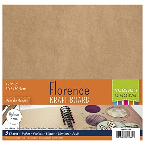 Vaessen Creative Feuilles d'Aggloméré pour Loisirs Créatifs 2mm, Ensemble de 3 Feuilles Carrées, 30,5 x 30,5 cm, pour Scrapbook, Couverture de Journal, Décorations et Plus