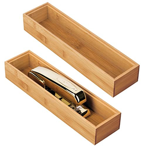 mDesgn 2er-Set Aufbewahrungsbox für Schreibtisch und Badezimmer – rechteckige Schubladenbox aus Bambus – hochwertiger Schreibtisch Organizer für Bürobedarf und Bastelsachen – naturfarben