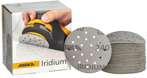 Mirka Schleifpapier Iridium Ø 77 mm Grip 20-Loch Korn 240 50 Stk | Premium-Schleifpapier Korn 240 für Lack Spachtel Grundierung Holz Stahl Mineralwerkstoffe Kunststoff