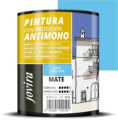 JOVIRA PINTURAS Pintura Antimoho, Evita el moho, resistente a la aparición de moho en paredes, aspecto mate. (750 Mililitros, Azul Celeste)