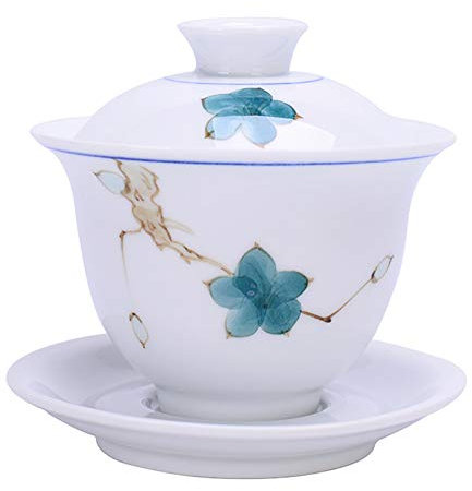 Jingdezhen Blue and White Porcelain Cover Bowl Teacup White Porcelain Ceramic Kung Fu Tea Set Sancai Jing Tea Bowl Teapot Small Tea Bowl Handmade Tea Set Saucer