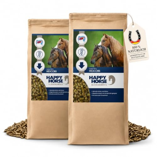 HAPPY HORSE Gastro Heucobs | 2 x 14kg | Schnell einweichende Heucobs für Pferde | Stärkearm & Melassefrei | Hochverdaulich mit Kräutern | Heucobs für ältere Pferde & bei Zahnproblemen
