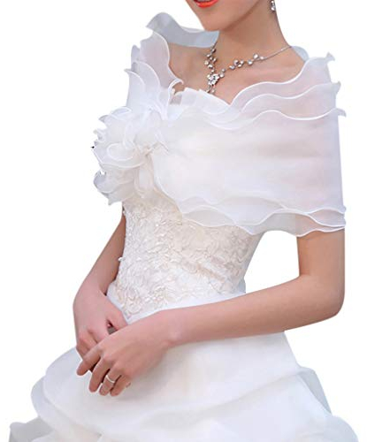 YO-HAPPY Tüll Schal, Weiß Elegante Blume Multi Layer Tüll Schal Hochzeit Wrap Braut Chiffon Kurzmantel Fairy Ehe Zubehör