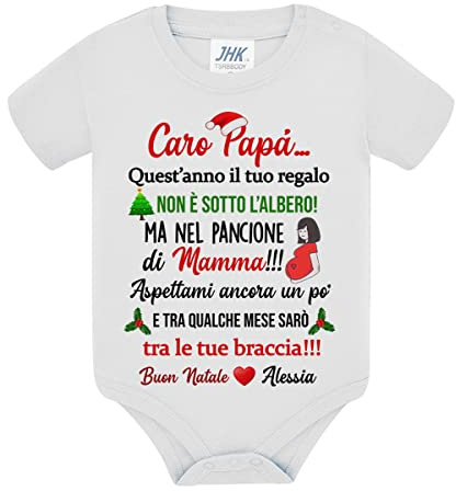 Gattablu Body neonato neonata Caro Papà il tuo regalo non è sotto l'albero ma nel pancione di mamma! Tra qualche mese sarò tra le tue braccia! Buon Natale! Personalizzato con nome di bimbo o bimba!