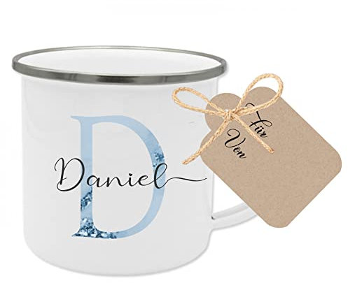 Manufaktur Liebevoll | Personalisierte Kaffee-Tasse mit Namen und Buchstabe Namenstasse Geschenke Buchstabentasse (Blau)