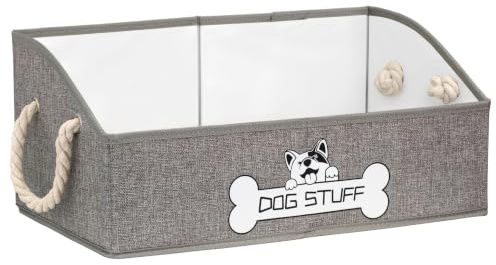Thankspaw Collapsible Fabric Dog Toy Box and Storage Bin With Handle - Trapezoid Basket Chest Organizer for Pet Toys, Blankets and Accessories