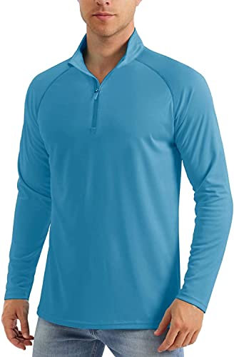 MAGCOMSEN Men's Golf Shirts Long Sleeve Quarter Zip Polo Shirts Gym Tops Rash Guard Sun Protection UPF 50+ Blue Green, XL