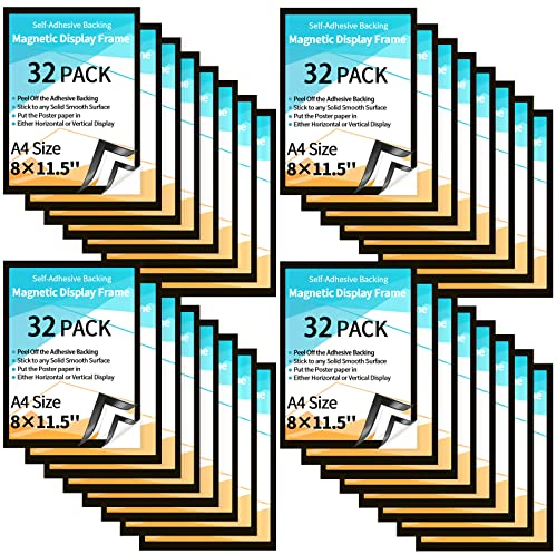 Magnetischer Schilderhalter, magnetischer Displayrahmen, selbstklebend, doppelseitig, A4, A4, Hinweisfenster, Schilderhalter für Kühlschrank, Büro, Tür, Glas, 32 Stück