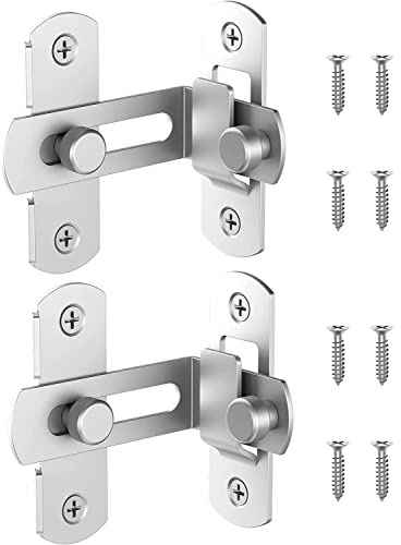 90 Degree Flip Sliding Barn Door Lock, Stainless Steel Angle Door Latch Buckle, Screen Door Stopper Lock Hook Eye Lock for Barn, Garden, Bathroom, Outdoor, Garage, Window, Sliding Door (Silver-2 Pack)