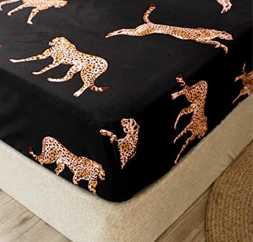 Chickwinu Spannbettlaken 140x200 cm Kinder Matratzenschoner Spannbetttuch, Schwarz Cartoon Muster Bettlaken Mikrofaser Spannbettlaken für Boxspringbett, Matratze bis 30 cm höhe