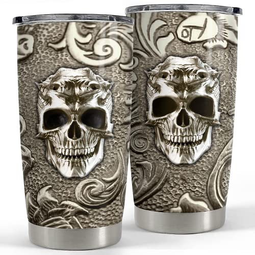 SANDJEST Bicchiere con teschio vichingo in bronzo da 590 ml, con coperchio, regalo per uomini, papà, migliori amici, amanti del caffè, Natale, compleanno, festa del papà