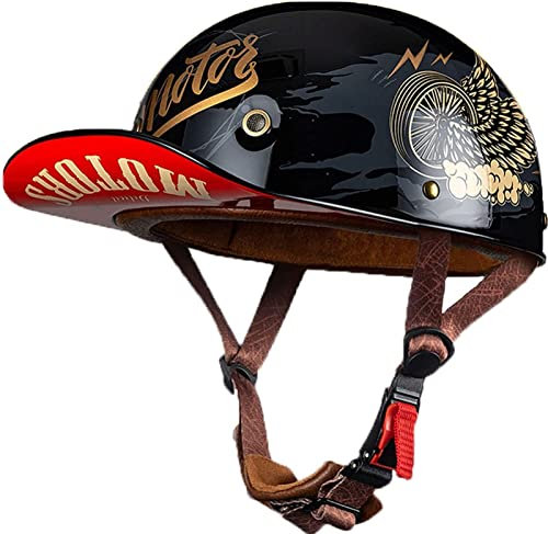 Retro Motorradhelm Halbschalenhelm Mit ECE Zulassung Baseball Cap Helm Jethelm Deutscher Stil Totenkopf Kappe Helm Motorrad Cruiser Roller Cool Helm Für Männer Und Frauen 1,L
